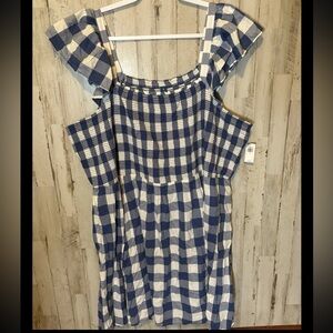 Old Navy Smocked Fit & Flare Mini Dress Plus Size 4X Flutter Sleeve Gingham Blue